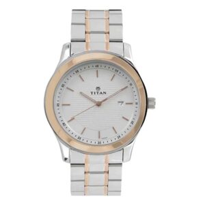 TITAN-1627KM01-Mens-Watch-Analog-White-Dial-Two-Toned-Stainless-Steel-Strap-Watch