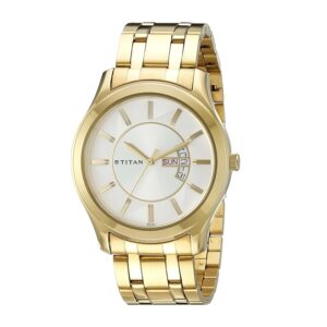 TITAN-1627YM01-Mens-Watch-Analog-Silver-Dial-Golden-Stainless-Steel-Strap-Watch