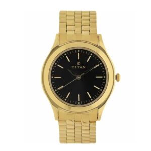 TITAN-1648YM03-Mens-Watch-Analog-Black-Dial-Gold-Stainless-Steel-Strap-Watch