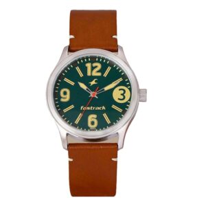 Fastrack-3001SL11-Mens-Bare-Basics-Collection-Analog-Watch-Green-Dial-Brown-Leather-Band