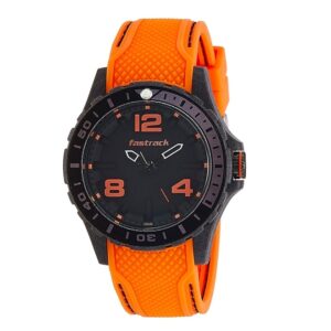 Fastrack-38036PP01-Mens-Analog-Watch-Black-Dial-Orange-Silicone-Band