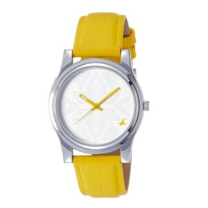 Fastrack-6046SL03-Womens-Analog-Watch-Silver-Dial-Yellow-Leather-Band