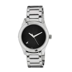 Fastrack-6057SM03-Womens-Analog-Watch-Black-Dial-Silver-Stainless-Steel-Band