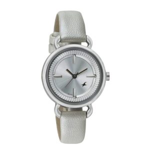 Fastrack-6117SL01-Womens-Analog-Watch-Silver-Dial-White-Leather-Band