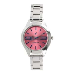 Fastrack-6153SM02-Womens-Analog-Watch-Pink-Dial-Silver-Stainless-Steel-Band