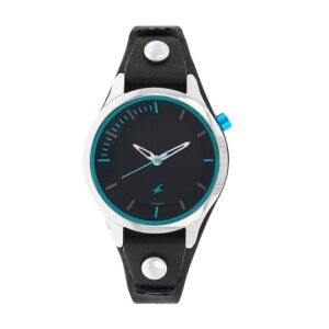 Fastrack-6156SL01-Womens-Analog-Watch-Black-Dial-Black-Leather-Band