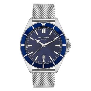 Lee-Cooper-LC07353-390-Mens-Analog-Watch-Blue-Dial-Silver-Stainless-Steel-Mesh-Band