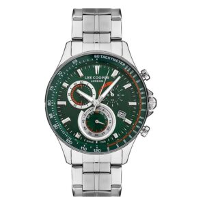 Lee-Cooper-LC07403-370-Mens-Analog-Watch-Green-Dial-Silver-Stainless-Steel-Band