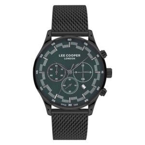 Lee-Cooper-LC07519-690-Multi-Function-Men-s-Watch-Green-Dial-Black-Stainless-Steel-Mesh-Band