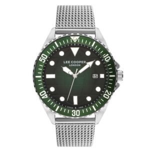 Lee-Cooper-LC07542-370-Multi-Function-Men-s-Watch-Green-Dial-Silver-Stainless-Steel-Band