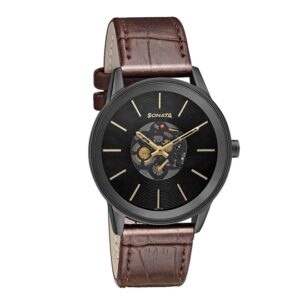 Sonata-7133NL02-Mens-Watch-with-Black-Dial-Brown-Leather-Band