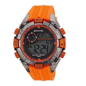 Sonata-77026PP03-Mens-White-Dial-Orange-Rubber-Strap-Watch-Digital-Display