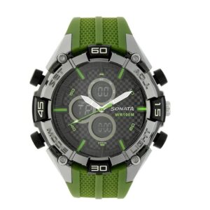 Sonata-77028PP02-Mens-Analog-Black-Dial-Green-Rubber-Strap-Watch