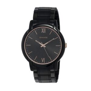 Sonata-77031KM03-Mens-Black-Dial-Black-Stainless-Steel-Strap-Watch