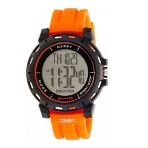 Sonata-77037PP01-Mens-Black-Dial-Orange-Plastic-Strap-Watch-Digital-Display