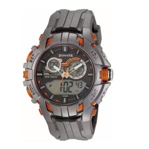 Sonata-77045PP03-Mens-Grey-Dial-Grey-Plastic-Strap-Watch-Analog-Digital-Display