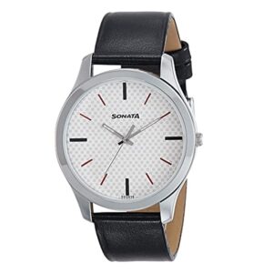 Sonata-77063SL04-Mens-NXT-White-Dial-Black-Leather-Strap-Watch