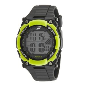 Sonata-77081PP03-Mens-Grey-Dial-Black-Plastic-Strap-Watch-Green-Case-Digital-Display