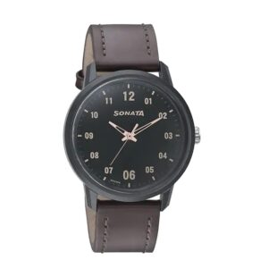 Sonata-77085PL02-Mens-Volt+-Dark-Green-Dial-Brown-Leather-Strap-Watch