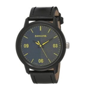 Sonata-77085PL03-Mens-Volt+-Black-Silver-Dial-Black-Leather-Strap-Watch