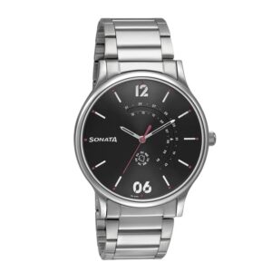 Sonata-77105SM03-Mens-Smart-Plaid-In-Black-Dial-Silver-Stainless-Steel-Strap-Watch