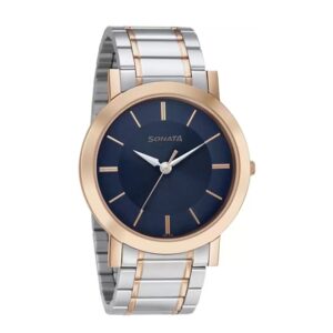 Sonata-77108KM02-Mens-Blue-Dial-Silver-Gold-Stainless-Steel-Strap-Watch