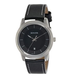 Sonata-7924SL11-Mens-Reloaded-Black-Dial-Black-Leather-Strap-Watch