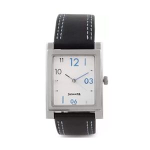 Sonata-7925SL04-Mens-White-Dial-Black-Leather-Strap-Watch