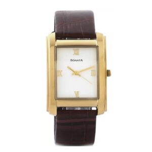 Sonata-7953YL01-Mens-White-Dial-Brown-Leather-Strap-Watch