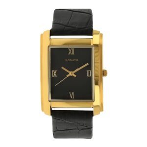 Sonata-7953YL02-Mens-Black-Dial-Black-Leather-Strap-Watch