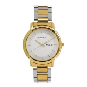 Sonata-7954BM03-Mens-Utsav-White-Dial-Silver-Gold-Stainless-Steel-Strap