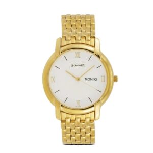 Sonata-7954YM01-Mens-White-Dial-Gold-Stainless-Steel-Strap-Watch