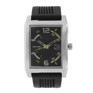 Sonata-7999SP01-Mens-Black-Dial-Black-Plastic-Strap-Watch-Silver-Case