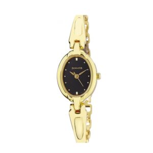 Sonata-8048YM03-WoMens-Black-Dial-Golden-Metal-Strap-Watch