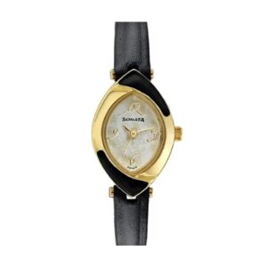 Sonata-8069YL02-WoMens-White-Dial-Black-Leather-Strap-Watch