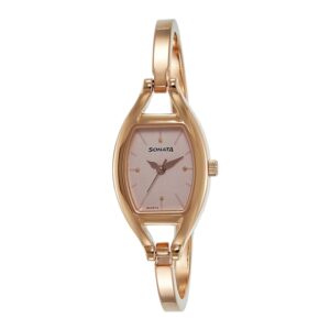 Sonata-8114WM01-WoMens-Pink-Dial-Gold-Metal-Strap-Watch