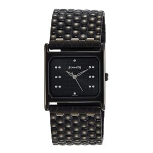 Sonata-8132NM01-WoMens-Black-Dial-Black-Stainless-Steel-Strap-Watch