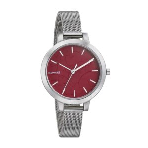 Sonata-8141SM11-WoMens-Red-Dial-Silver-Lining-Stainless-Steel-Strap-Watch