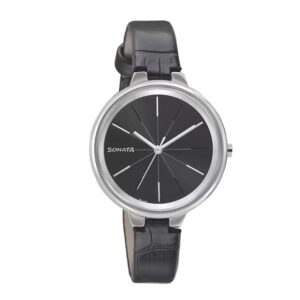 Sonata-8159SL02-WoMens-Black-Dial-Black-Leather-Strap-Watch