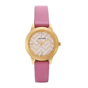 Sonata-87019YL02-WoMens-Splash-White-Dial-Pink-Leather-Strap-Watch