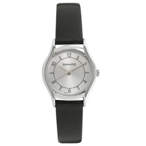 Sonata-87020SL03-WoMens-Essentials-Silver-Dial-Black-Leather-Strap-Watch