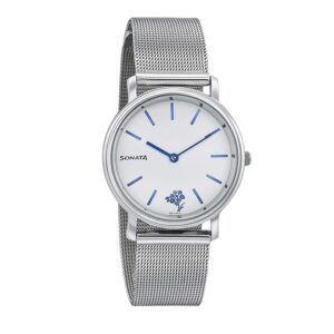 Sonata-87029SM01-WoMens-White-Dial-Silver-Stainless-Steel-Mesh-Strap-Watch