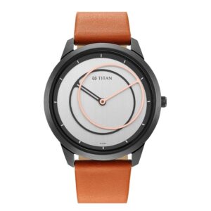 Titan-1801QL01-Mens-Geometrix-Collection-Analog-Watch-Silver-Dial-Tan-Leather-Band