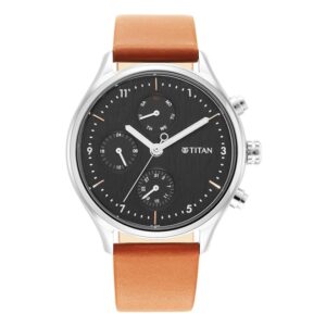 Titan-1803SL02-Mens-Neo-Collection-Multifunction-Watch-Silver-Dial-Brown-Leather-Band