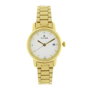 Titan-2572YM01-WoMens-Watch-White-Dial-Gold-Stainless-Steel-Strap-Watch-