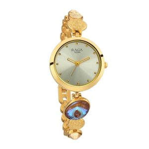 Titan-2606YM07-WoMens-Watch-Raga-Silver-Dial-Gold-Stainless-Steel-Strap-Watch-