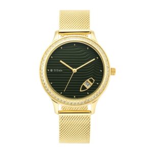 Titan-2634YM01-WoMens-Watch-Green-Dial-Gold-Stainless-Steel-Strap-Watch-