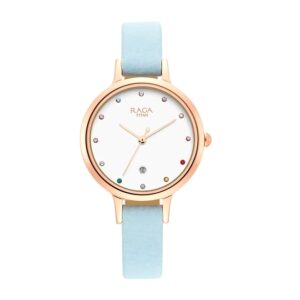 Titan-2666WL02-WoMens-Watch-Raga-White-Dial-Blue-Leather-Strap-Watch-