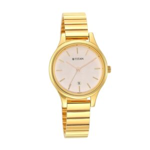 Titan-2679YM01-WoMens-Watch-White-Dial-Gold-Stainless-Steel-Strap-Watch-