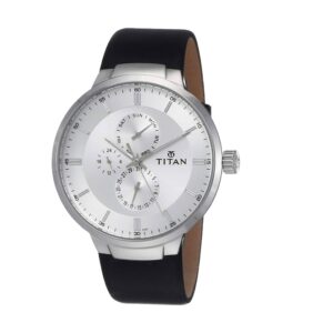 Titan-90093SL01-Mens-Watch-Silver-Dial-Black-Leather-Strap-Watch